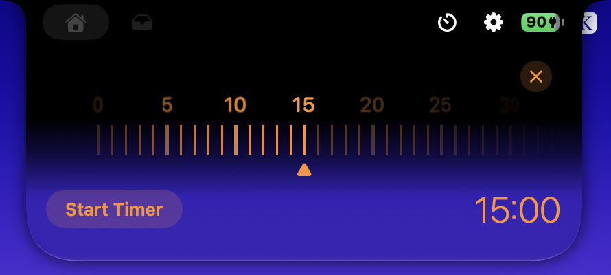 Knotch's timer widget with a slider set to 15 minutes and a Start Timer button.